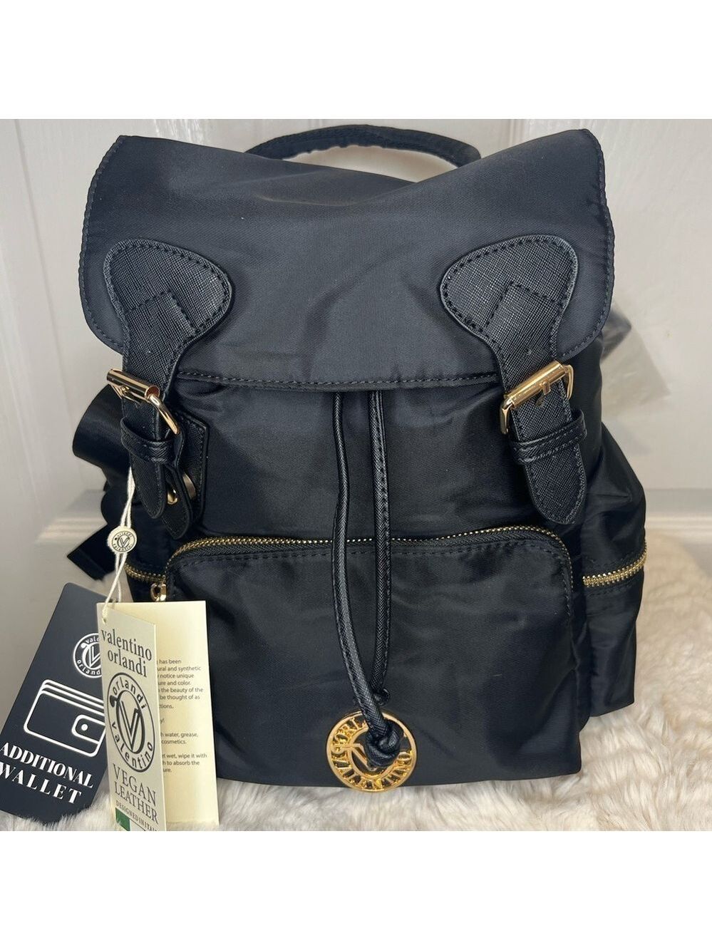 VALENTINO ORLANDI NYLON BACKPACK WITH GOLD DETAIL AND MATCHING POUCH NEW